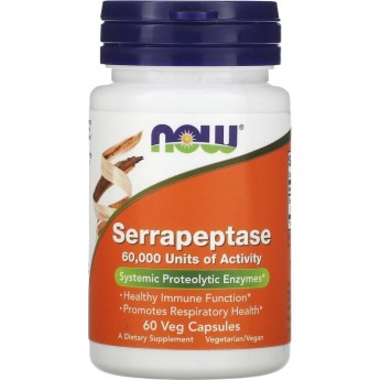 Энзимы NOW FOODS Serrapeptase, 60 капсул Энзимы NOW FOODS Serrapeptase, 60 капсул